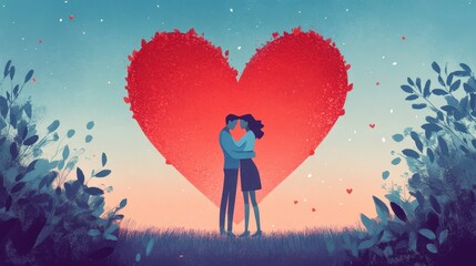 Obraz premium Couple Embracing Before Giant Heart Shaped Tree
