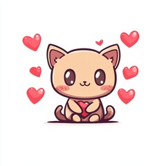Cute cat with red heart for Valentine&rsquo;s Day greeting card design