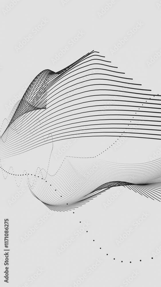 Poster abstract minimalist flowing lines with dots on white background