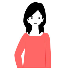 Illustration of the upper body of a smiling young woman.