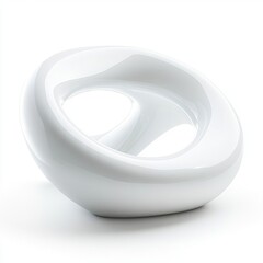 A white chair with a curved back and a circular seat. The chair is sitting on a white background