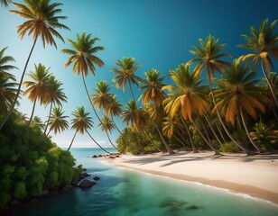 Fototapeta premium A tranquil beach under the shade of palms