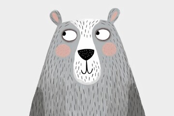Fototapeta premium A cute, gray bear with big eyes looks inquisitively, a charming illustration.
