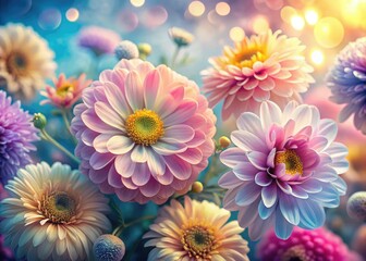 Stunning close-up pastel floral images; AI macro photography art from a unique drone perspective.