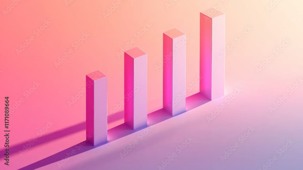 Fototapete a clean and minimalist d bar chart with tall, evenly spaced bars, cast shadows on a subtle gradient 