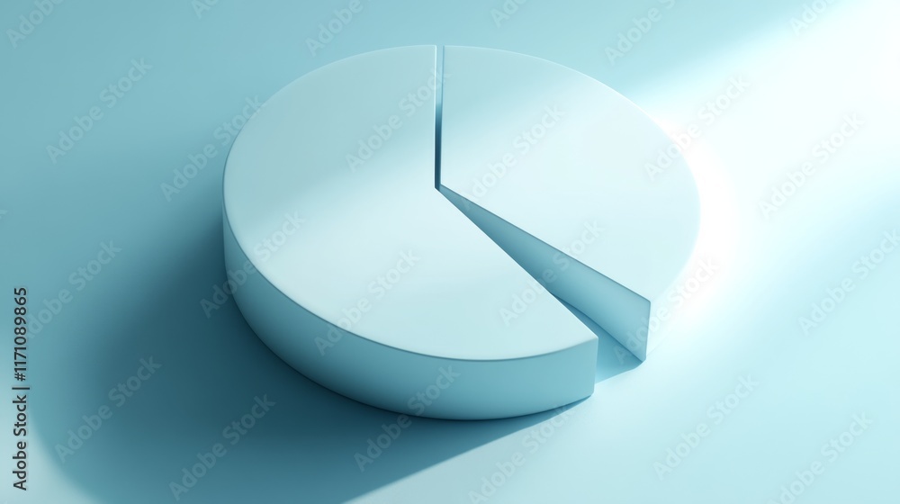Poster a clean and minimalist d pie chart showcasing statistical data, with a soft shadow effect and evenly
