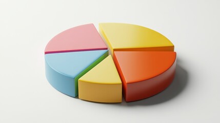 Fototapeta premium A clean and minimalist D pie chart showcasing statistical data, with a soft shadow effect and evenly distributed segments that highlight key financial insights.