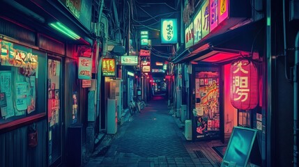 Neon Lights Alleyway in Japan