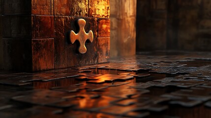 Close up of a black jigsaw puzzle piece with shallow depth of field