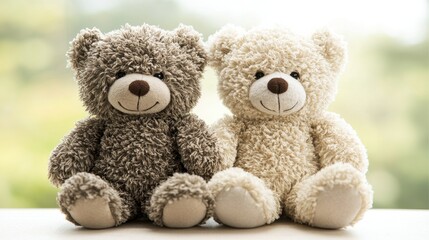 Fototapeta premium Cute and Cozy Teddy Bears Sitting Together on a Soft Surface with a Peaceful Background