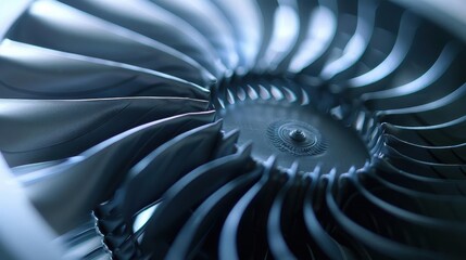 Close-up of a turbine blade showcasing engineering and design in aviation technology.