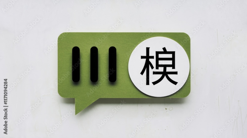 Poster a green speech bubble displays three vertical bars and the japanese character for 'wood'.