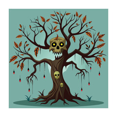 Horror tree vector illustration. Halloween, creepy tree graphic