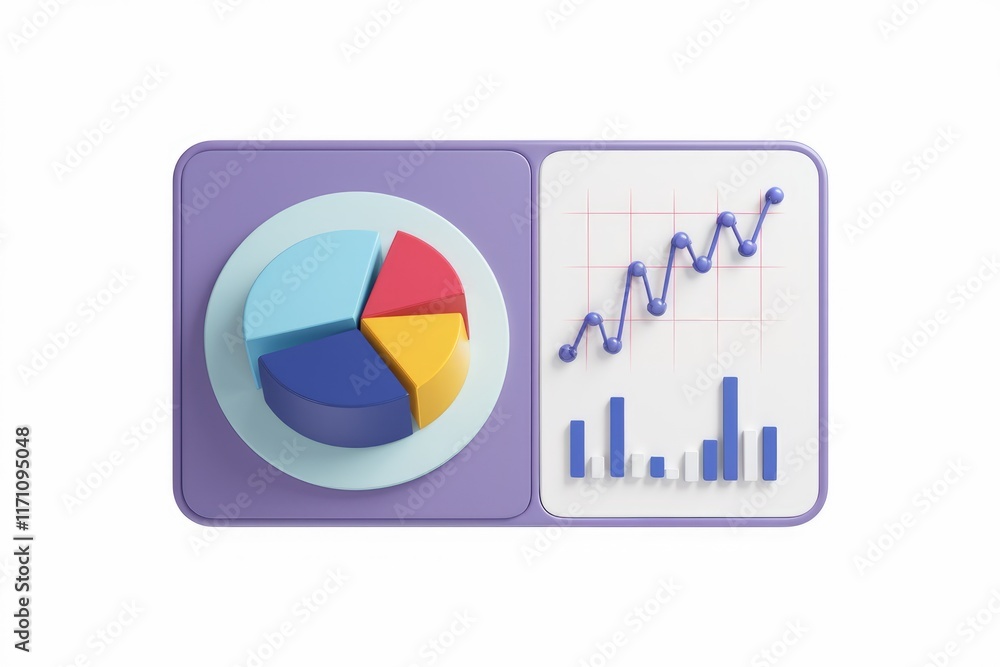 Aufkleber 3D illustration of pie chart, line graph, and bar chart showcasing data analysis and growth.
