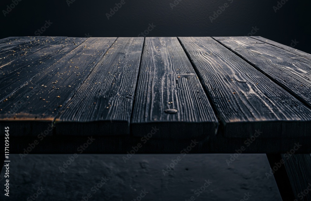 Poster mock-up for product displaya clear empty wooden table set against an abstract blurred backdrop of a 