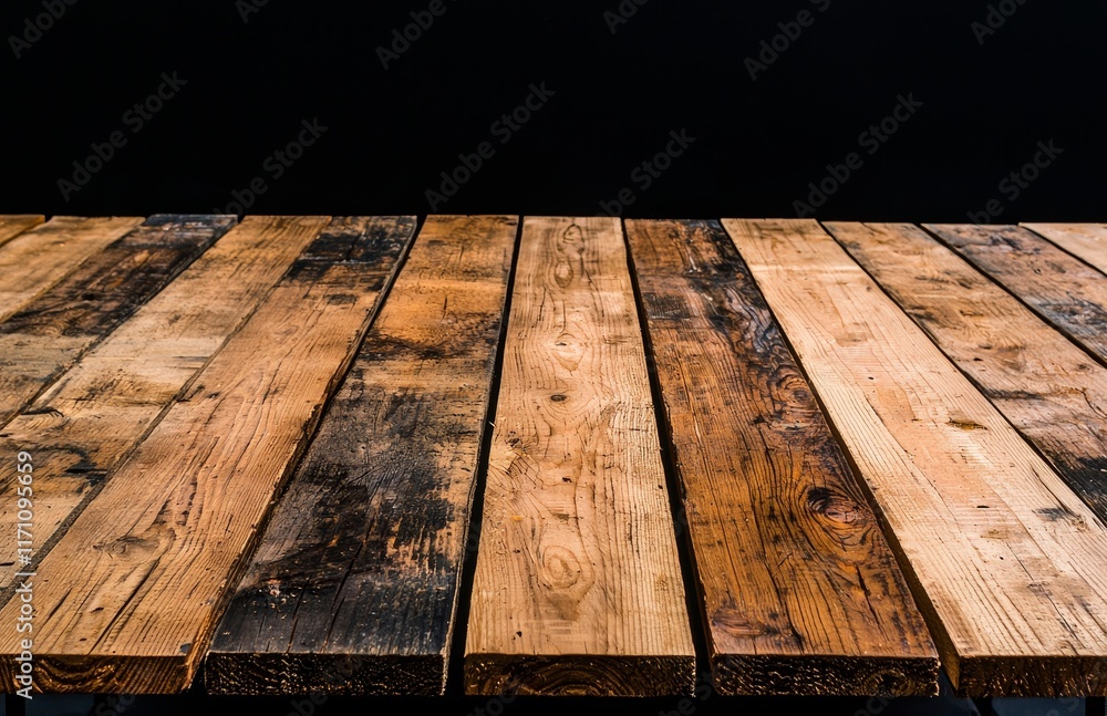 Poster mock-up for displaying productsin a coffee shop, an empty wooden table rests in front of an abstract