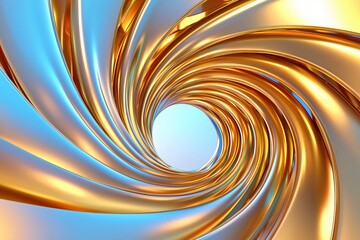 Abstract spiral design with shiny golden and blue colors creating a dynamic flowing pattern