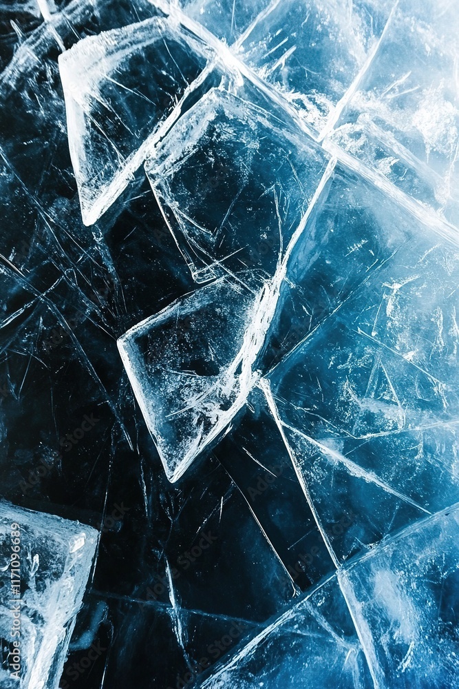 Poster transparent ice shards create stunning, intricate pattern with c