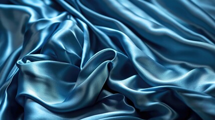 Fototapeta premium Blue Satin Waves: Abstract Flowing Cloth Background for Fashion and Decoration