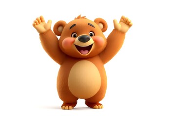 Obraz premium Cute Cartoon Bear with Uplifted Arms, Perfect for Kids' Products. Generative AI