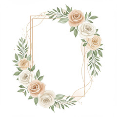 Elegant Watercolor Roses Gold Frame Border Wedding Invitation Floral Design