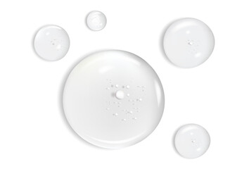 Collection of Glycerin Gel Makeup Primer Isolated on White. Anti Aging Hydro Serum. Hydrate Hyaluronic Acid Moisturizer Smear. Clear Drop of Liquid Foundation Blob Stroke with Bubbles. Makeup Product