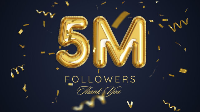 Thank you followers peoples, 5m online social group, happy banner celebrate, Vector illustration
