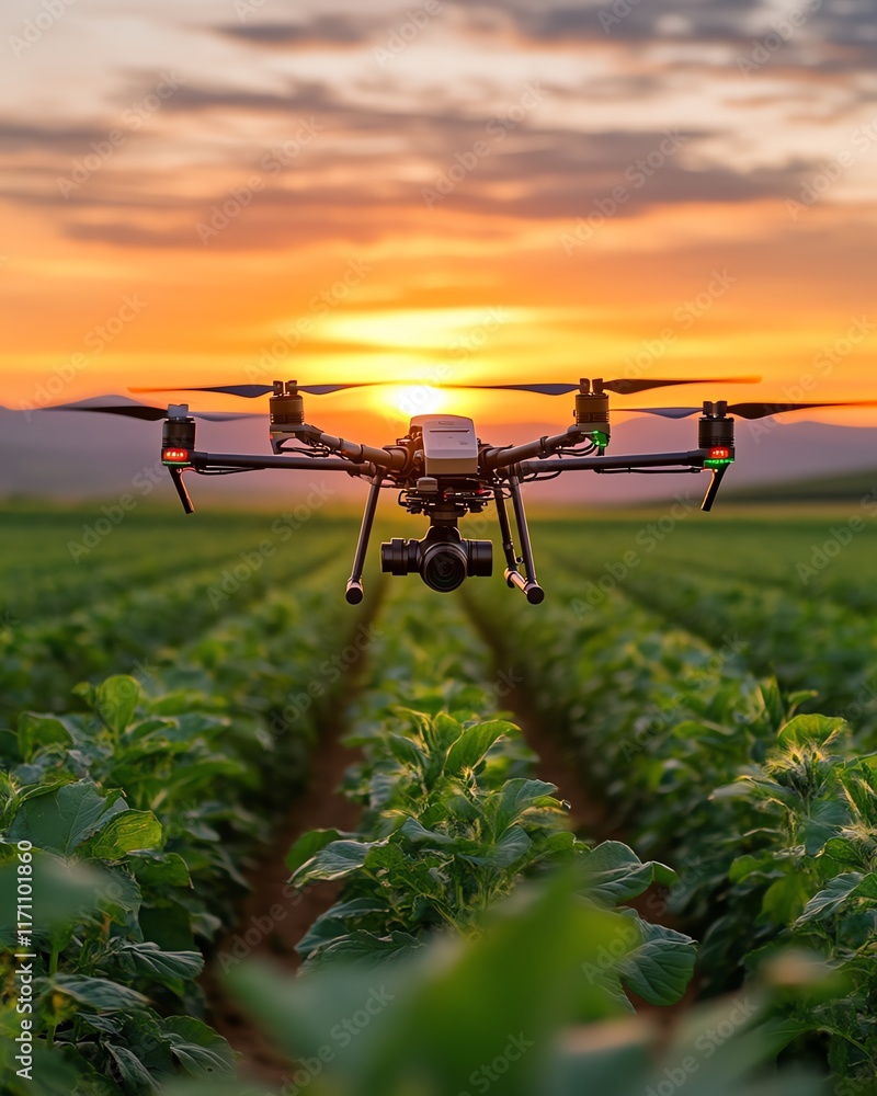 Poster Technologybased smart farming, automated systems, and drones optimizing agriculture for sustainable food production, hightech solutions, ultrarealistic, 8K resolution