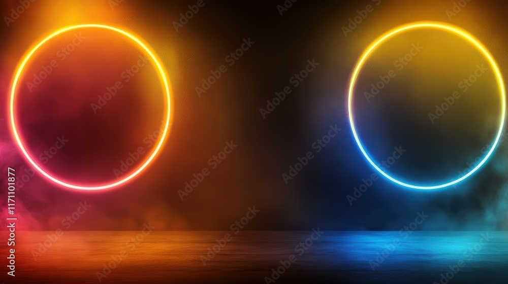 Poster luminous circles, three glowing orbs illuminate a dark background, creating an abstract and ethereal