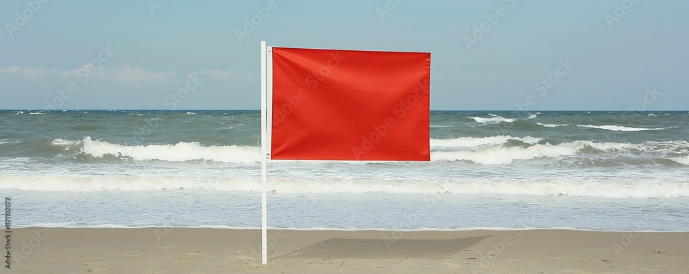 Wall mural red flag on a beach warns of dangerous conditions in the ocean.