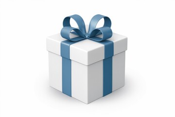 Obraz premium A white gift box with a light blue ribbon, a perfect present.