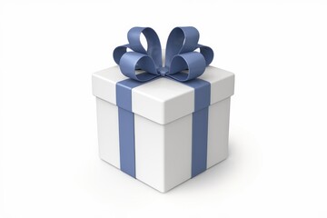 Obraz premium A white gift box with a blue ribbon, symbolizing a present or celebration.