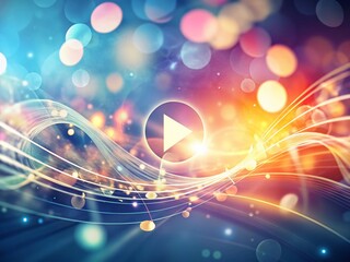 Obraz premium Royalty Free Music: Double Exposure of Musical Notes and Video Playback