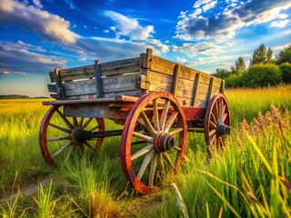 Obraz premium Rustic Antique Cart: Historical Farm Vehicle in a Sun-Drenched Field
