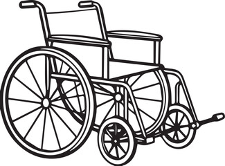 Fototapeta premium Black and white line art Silhouette wheel chair vector doodle art in white background