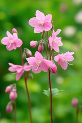 Delicate pink flowers bloom gracefully, surrounded by lush green