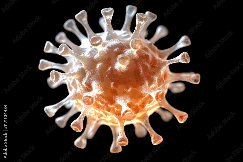 Poster detailed close-up view of a virus structure with intricate surface features and protrusions