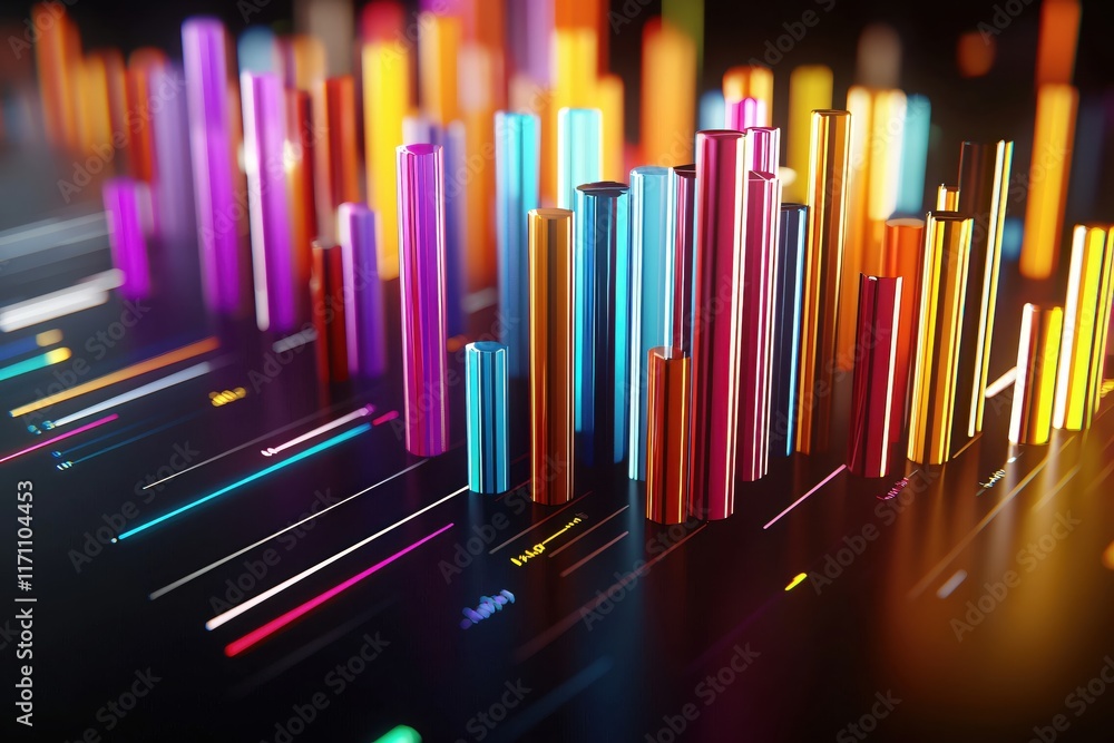 Poster colorful abstract bars in vibrant neon display illustrating data visualization concepts