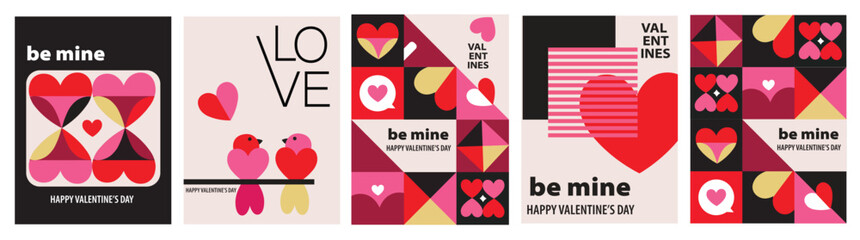Set of Valentine's Day poster, greeting card, cover, label, sale promotion templates, pattern background in modern trendy geometric style.