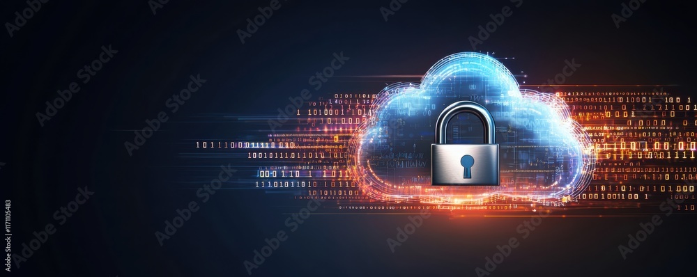 Aufkleber a digital cloud with a padlock symbolizes secure data storage and protection in the online environme