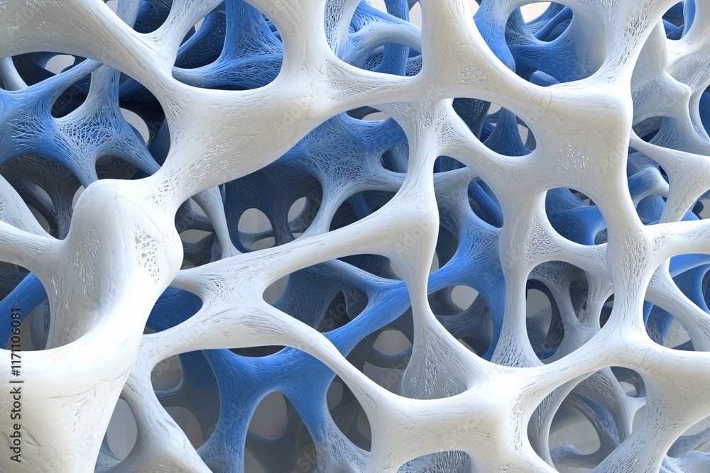 Poster abstract 3d render blue white interconnected network structure