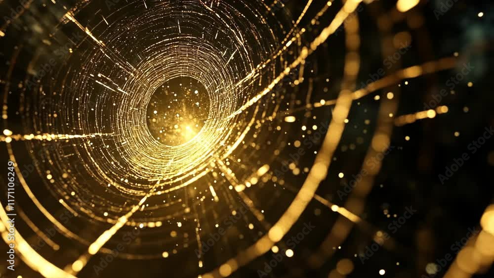 Aufkleber intricate web glimmers with golden hues in a close-up view showcasing the splendor of nature's desig