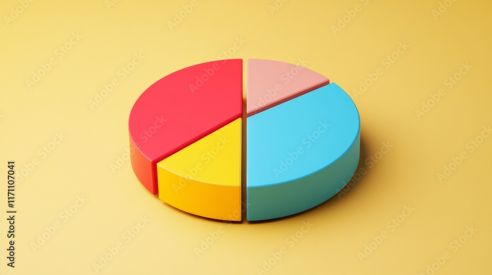 Poster a colorful d pie chart with slices that appear to pop out, set against a contrasting background, sho
