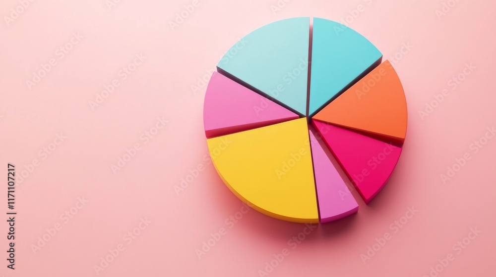 Aufkleber a colorful d pie chart with slices that appear to pop out, set against a contrasting background, sho