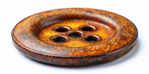 Rusty Metal Button on White Background - Vintage Sewing Tool, Industrial Texture