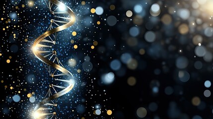 Abstract futuristic background combines blue glowing hexagons with a DNA helix, showcasing technology and science in a modern design