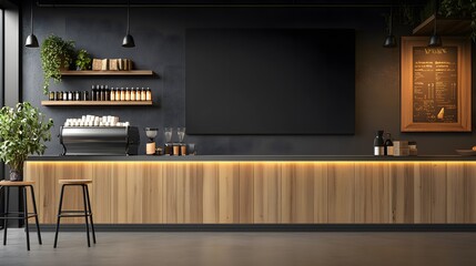 ナチュラルモダンなカフェカウンターと黒板メニュー