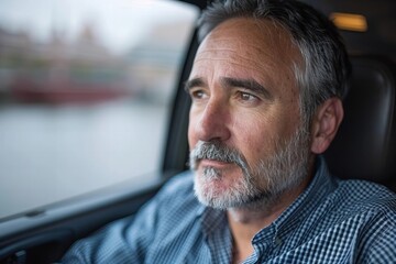 Naklejka premium Man Sitting in a Self-Driving Car Up Close