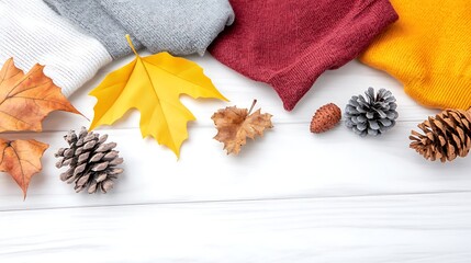 Autumn Cozy Sweater   Fall Leaves Flatlay