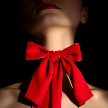 woman holding a red bow
